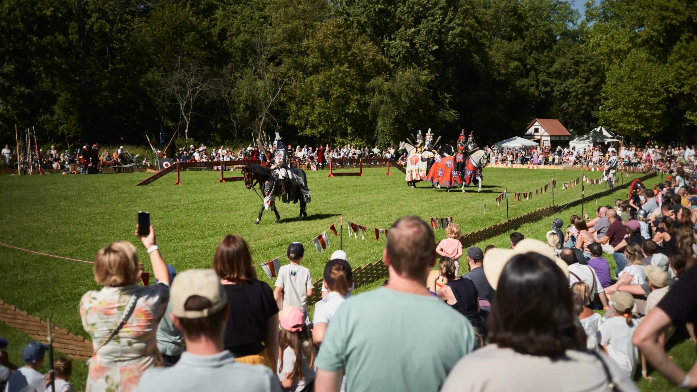 Ritter zu Pferde am Turnierplatz im Schlosspark Laxenburg.